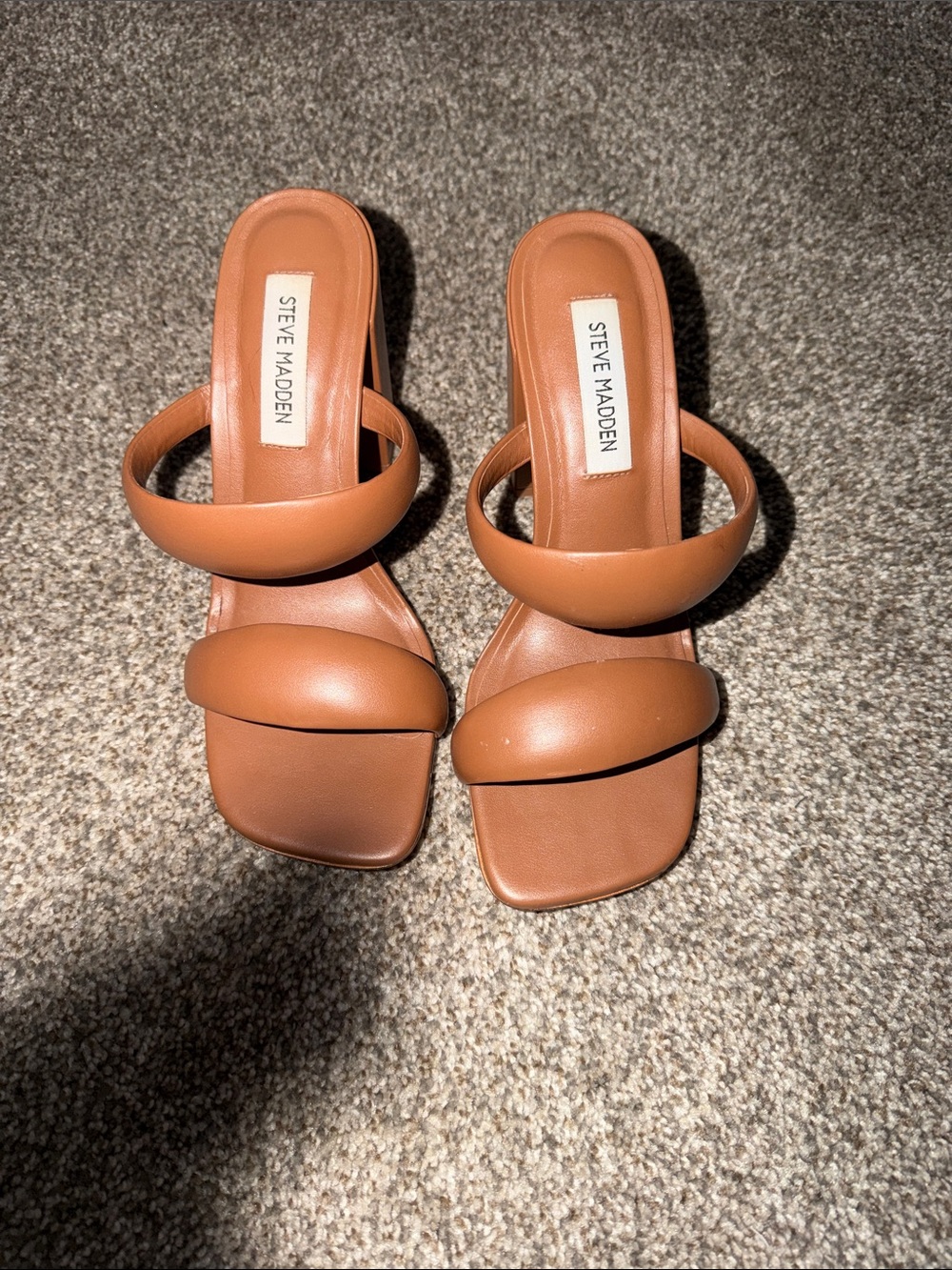 Steve Madden Brown Double-Band Square-Toe Slide Heels